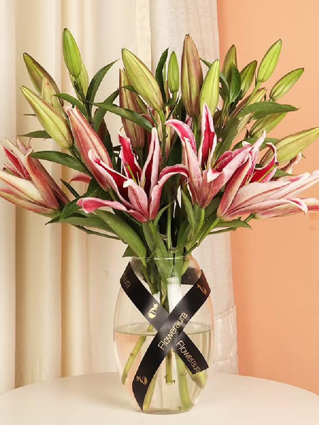 

Floweraura Pink 6 Pieces Lilies Fresh Flowers In Vase