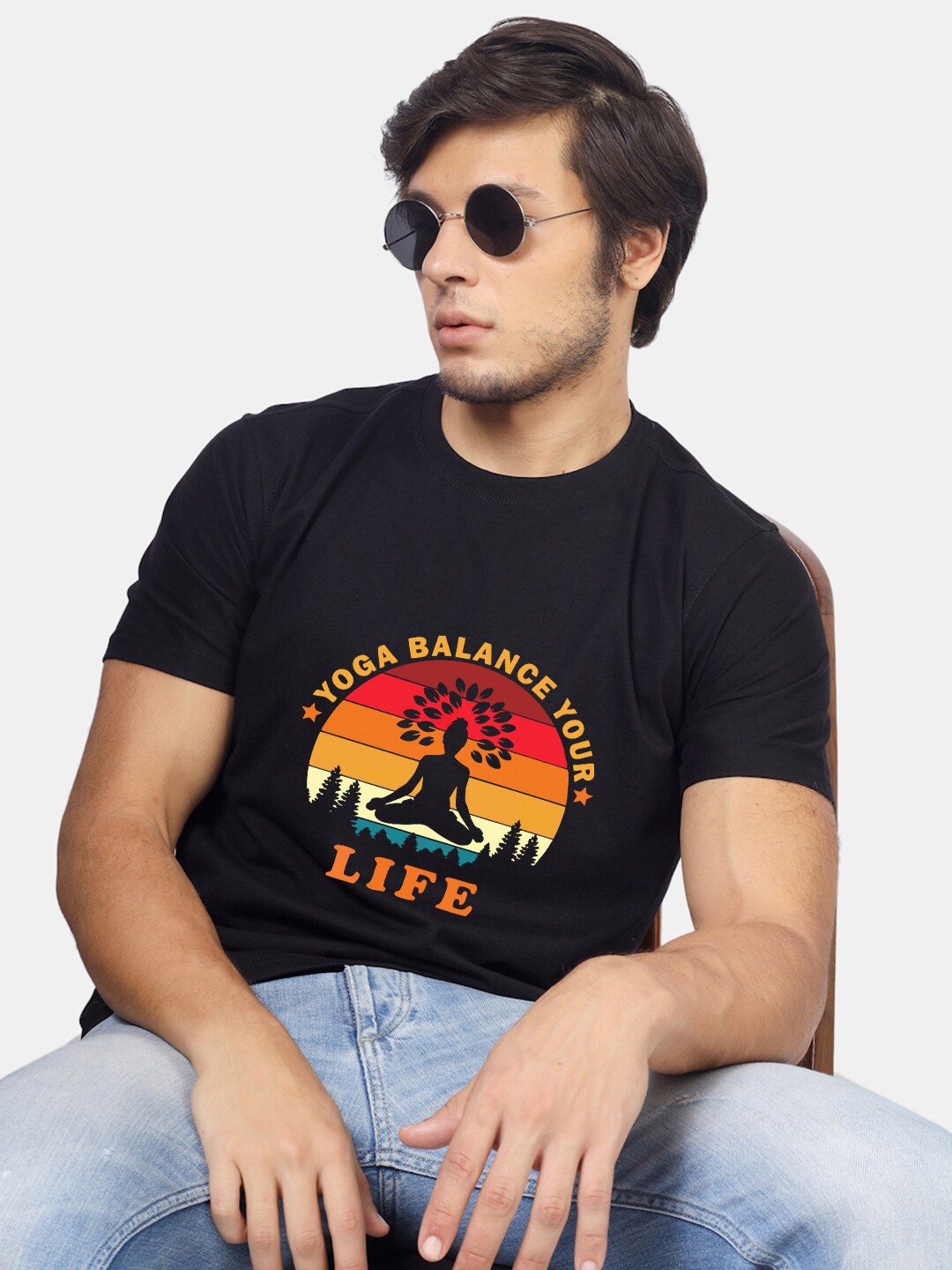 Greylongg Graphic Printed Short Sleeves T-shirt, Black