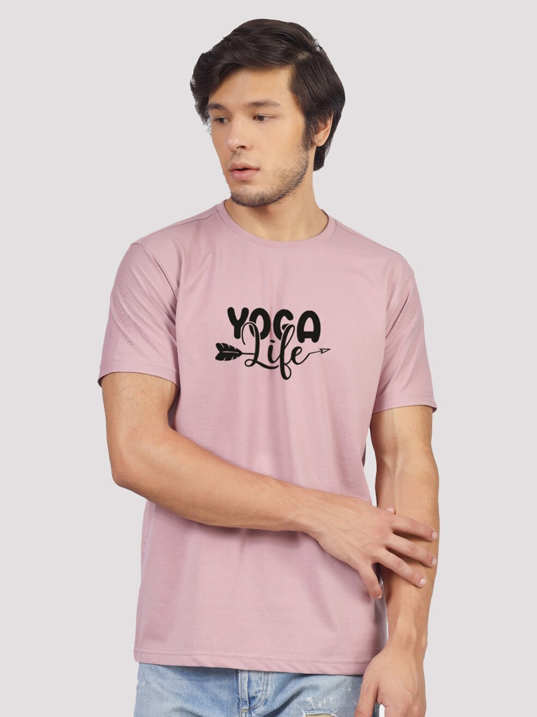 

Greylongg Typography Printed Round Neck Casual T-shirt, Purple
