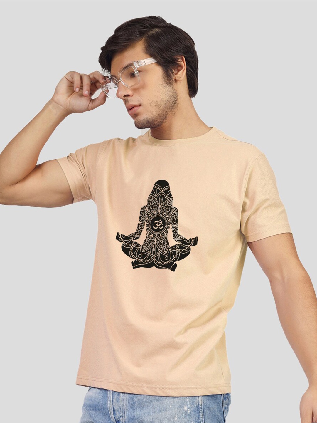 

Greylongg Printed Round Neck T-shirt, Beige
