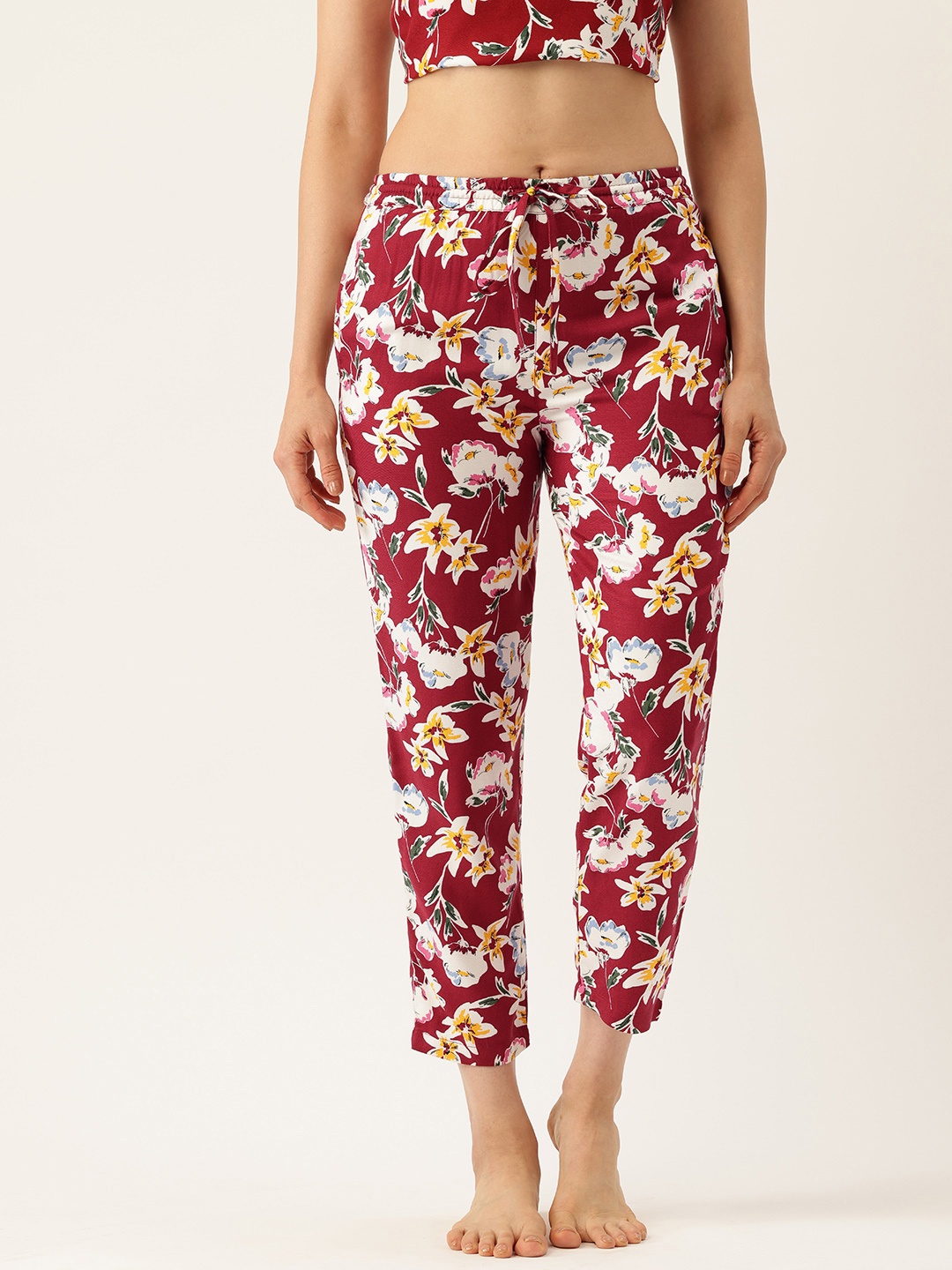 

ETC Floral Printed Mid-Rise Lounge Pants, Red