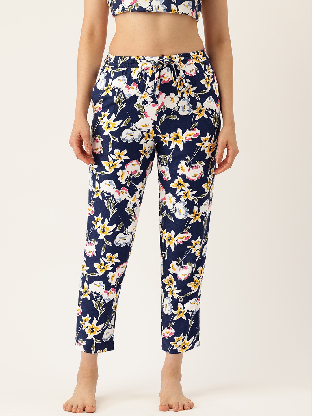 

ETC Women Floral Printed Mid-Rise Lounge Pants, Blue