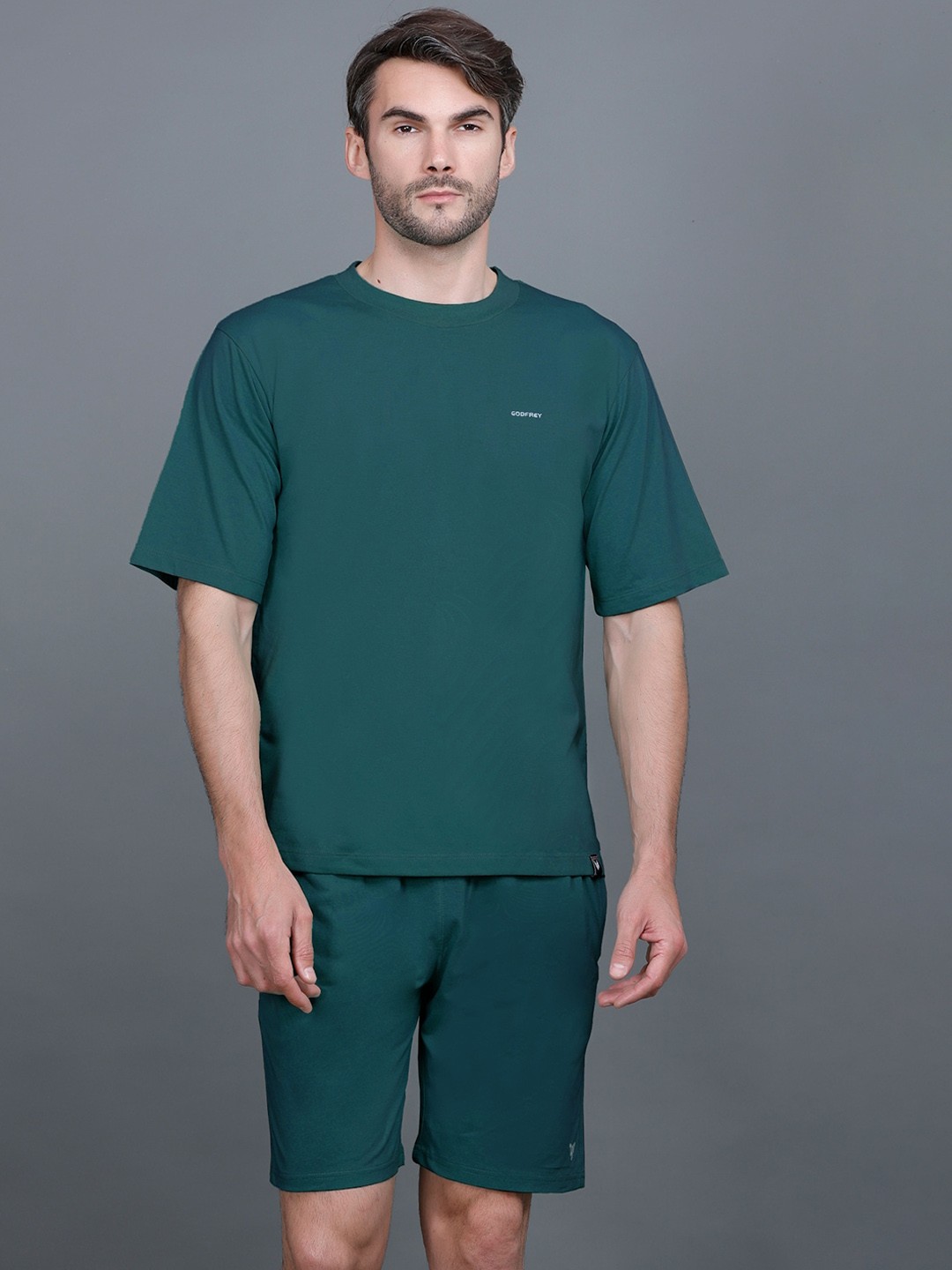 

GODFREY Round Neck T-Shirt & Shorts Co-ords, Teal