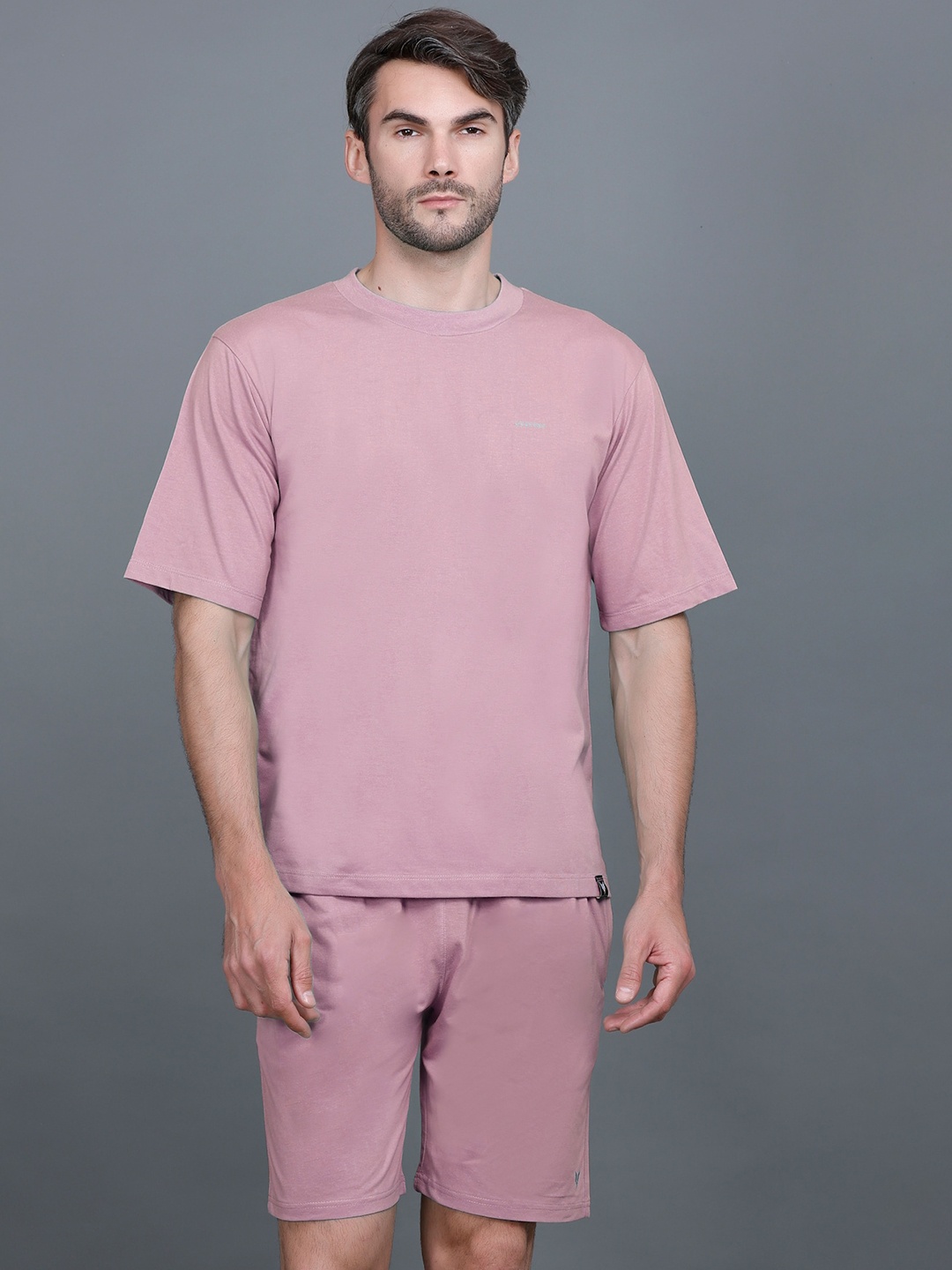 

GODFREY Round Neck Short Sleeves Oversized T-shirt & Shorts, Pink