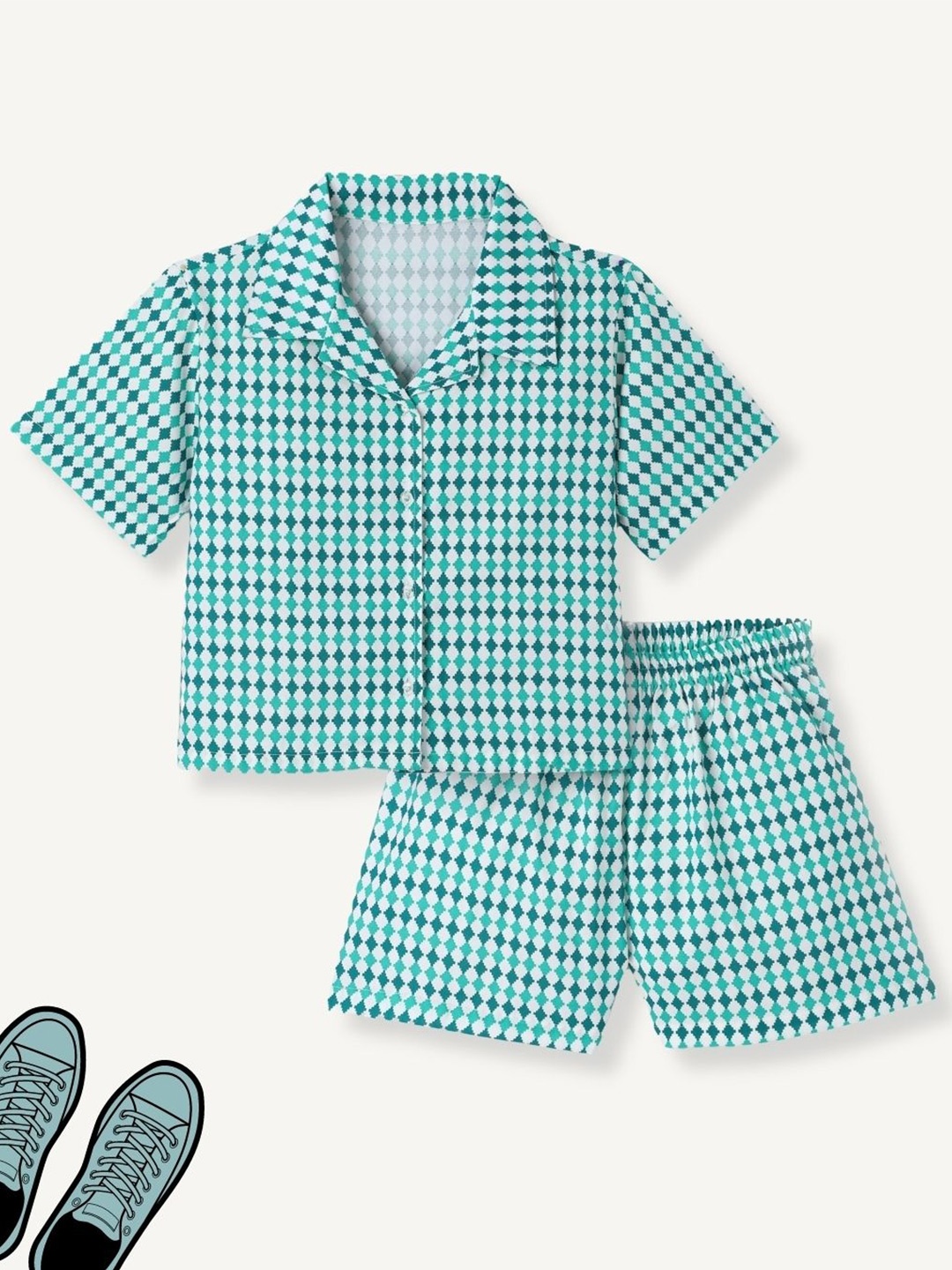 

FUNKRAFTS Girls Checked Pure Cotton Shirt With Shorts, Green