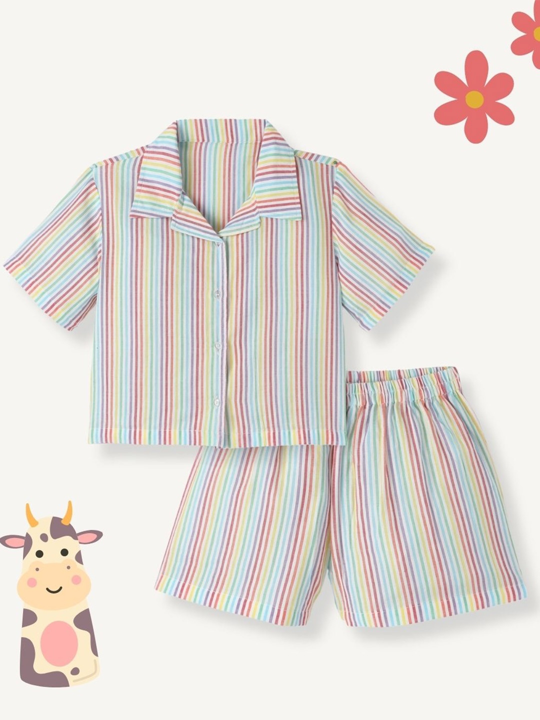 

FUNKRAFTS Girls Striped Pure Cotton Shirt With Shorts, Blue