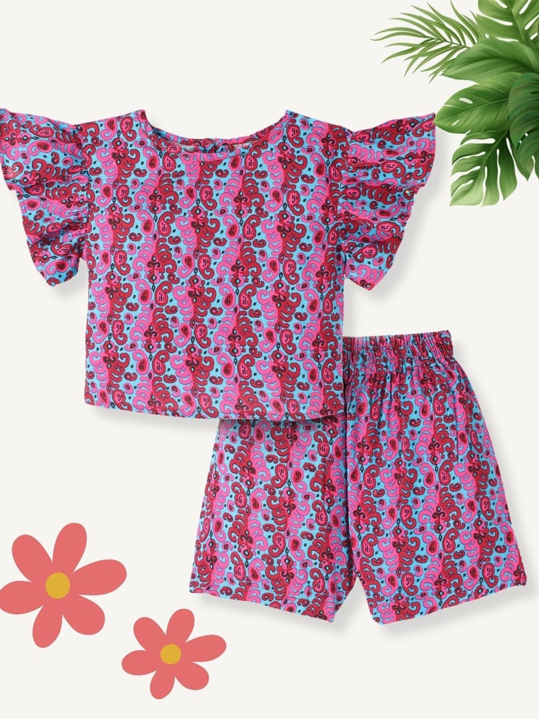 

FUNKRAFTS Girls Printed Pure Cotton Top With Shorts, Purple