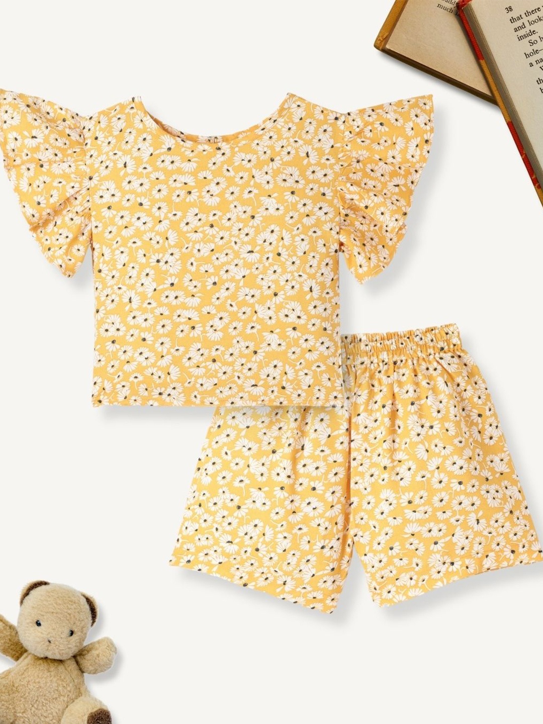 

FUNKRAFTS Girls Printed Pure Cotton Top With Shorts, Yellow