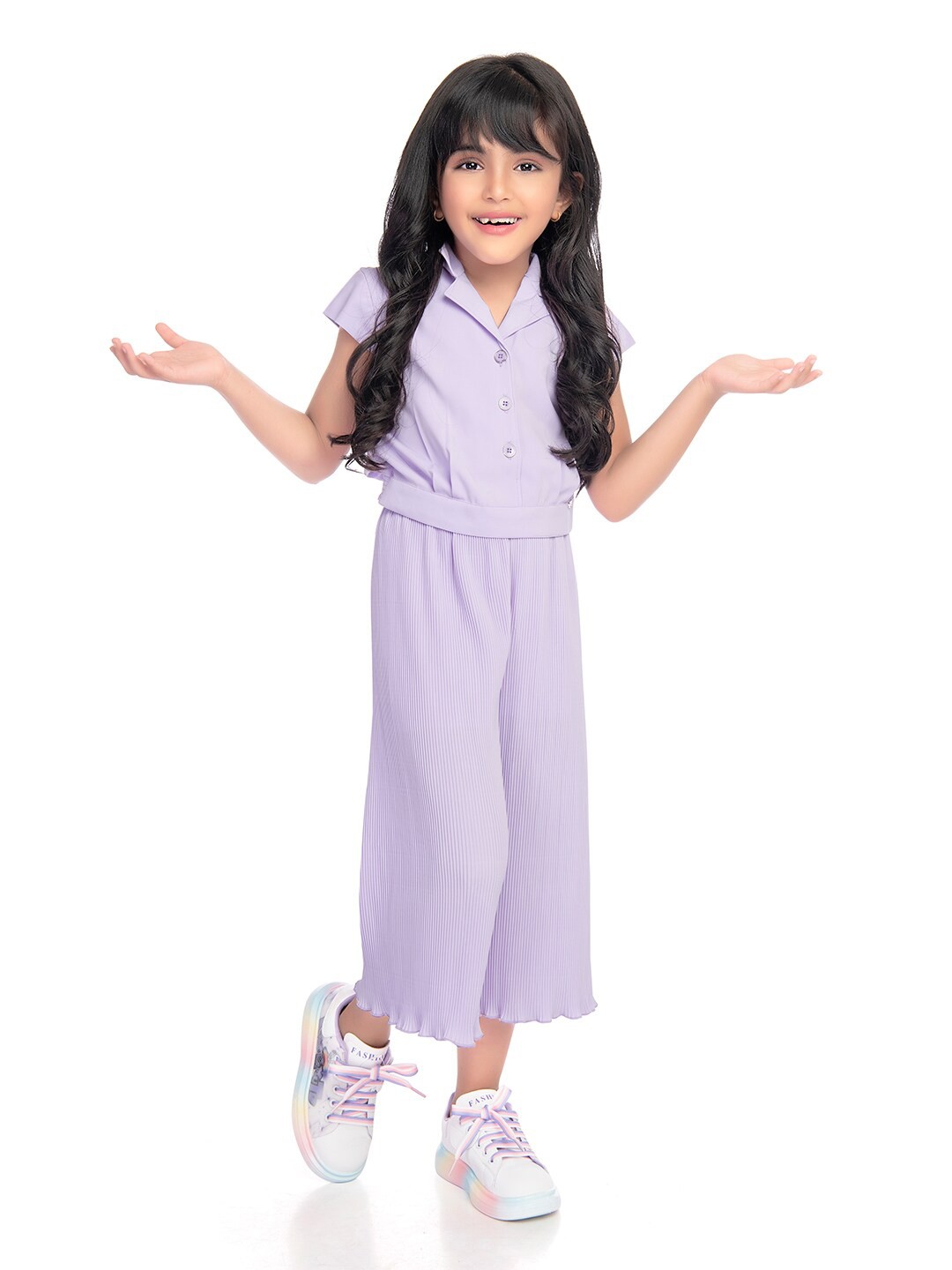 

Tiny Baby Girls Shirt Collar Short Sleeves Top with Pyjamas, Purple