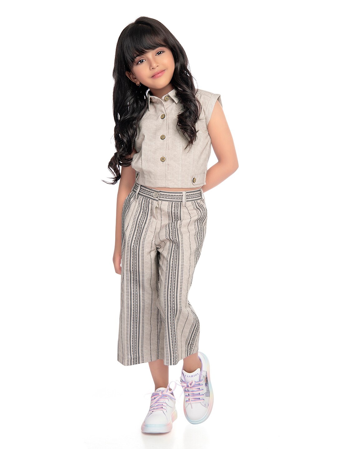 Tiny Baby Girls Shirt with Pyjamas, Cream