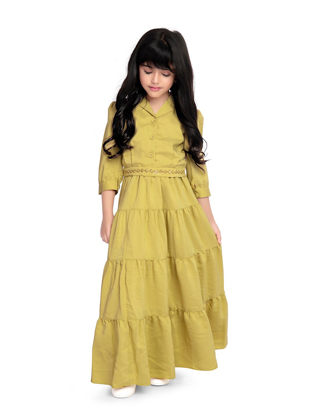 

Tiny Baby Girls Shirt Collar Top with Skirt, Mustard