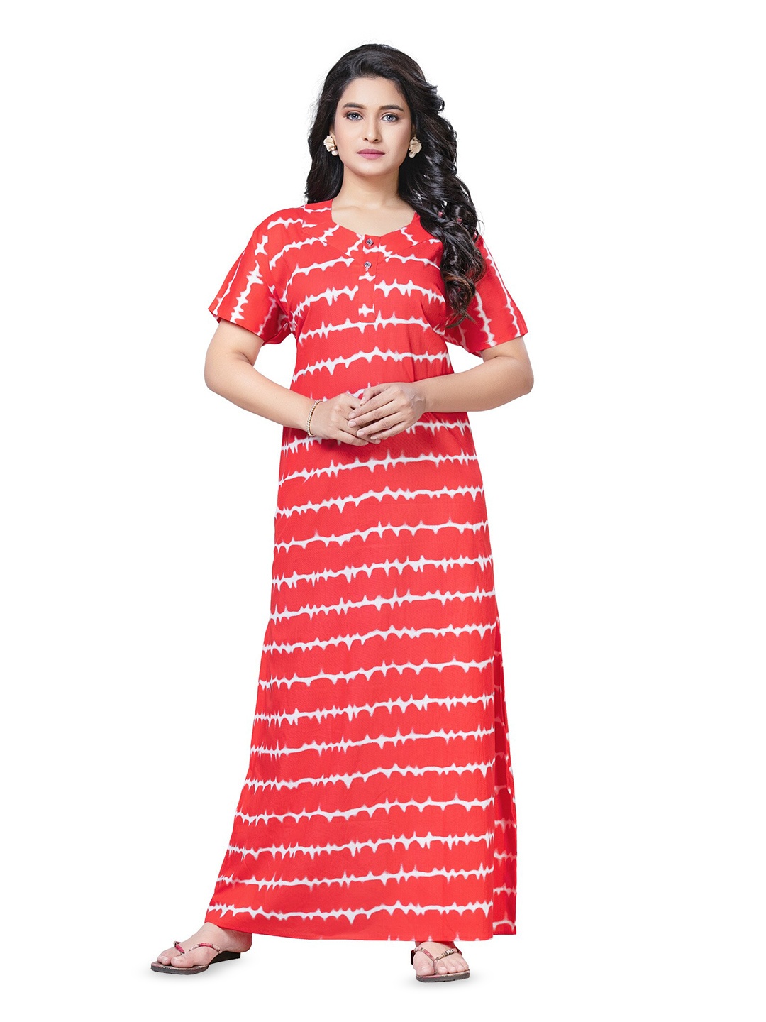 

Keyocean Abstract Printed Pure Cotton Maxi Nightdress, Red