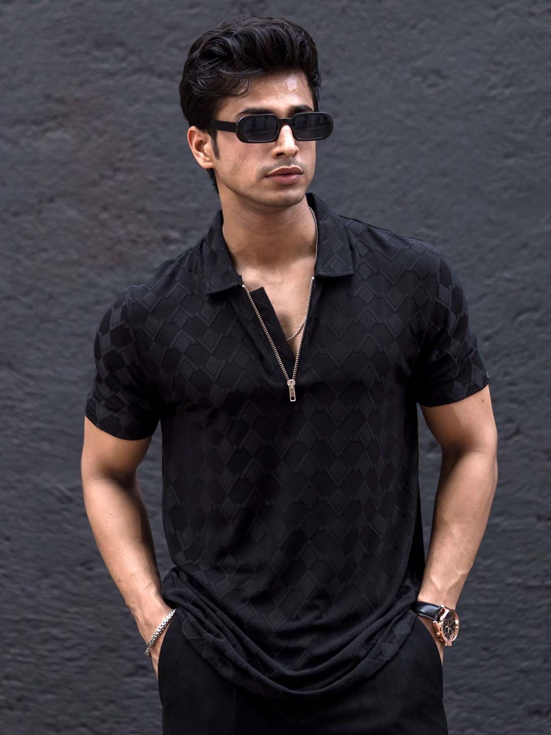 

Maniac Men Polo Collar Slim Fit T-shirt, Black