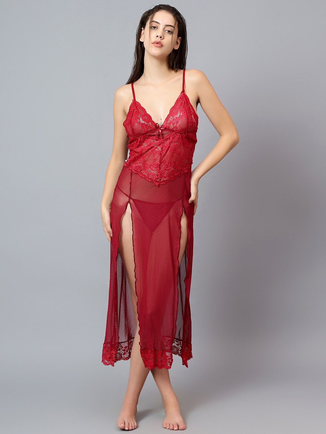 

Velvi FIGURE Self Design Shoulder Straps Baby Doll, Maroon