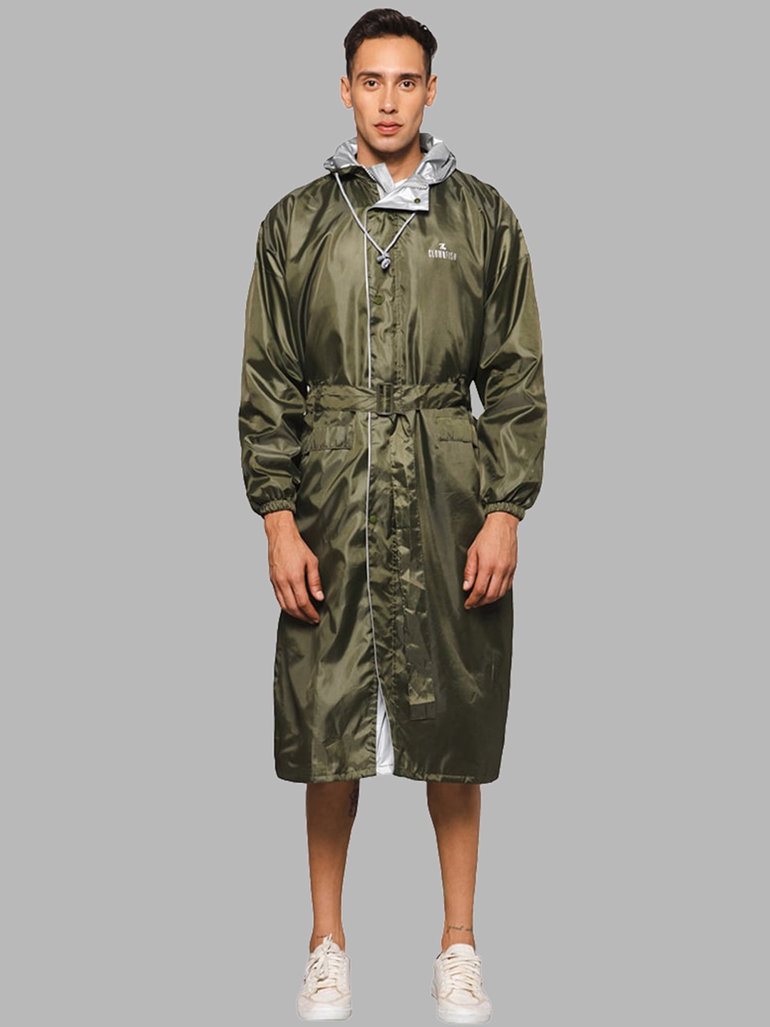 

THE CLOWNFISH Men Hooded Rain Jacket, Green