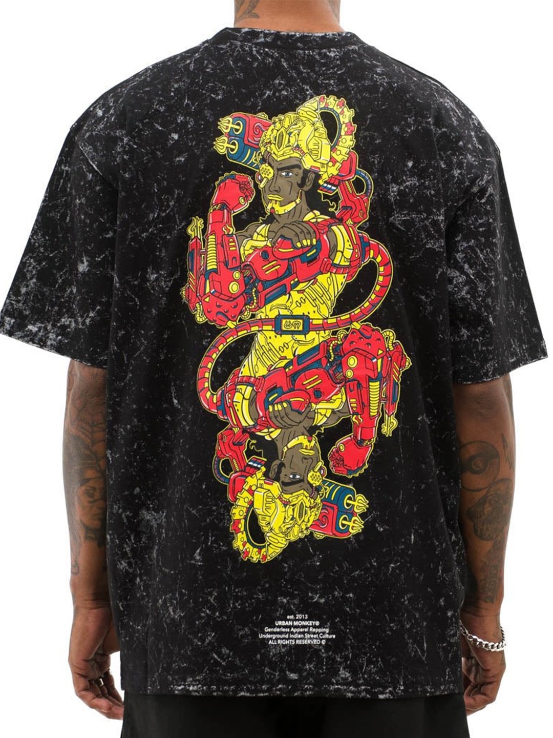 

Urban Monkey Printed Short Sleeves Round Neck Cotton T-shirt, Black