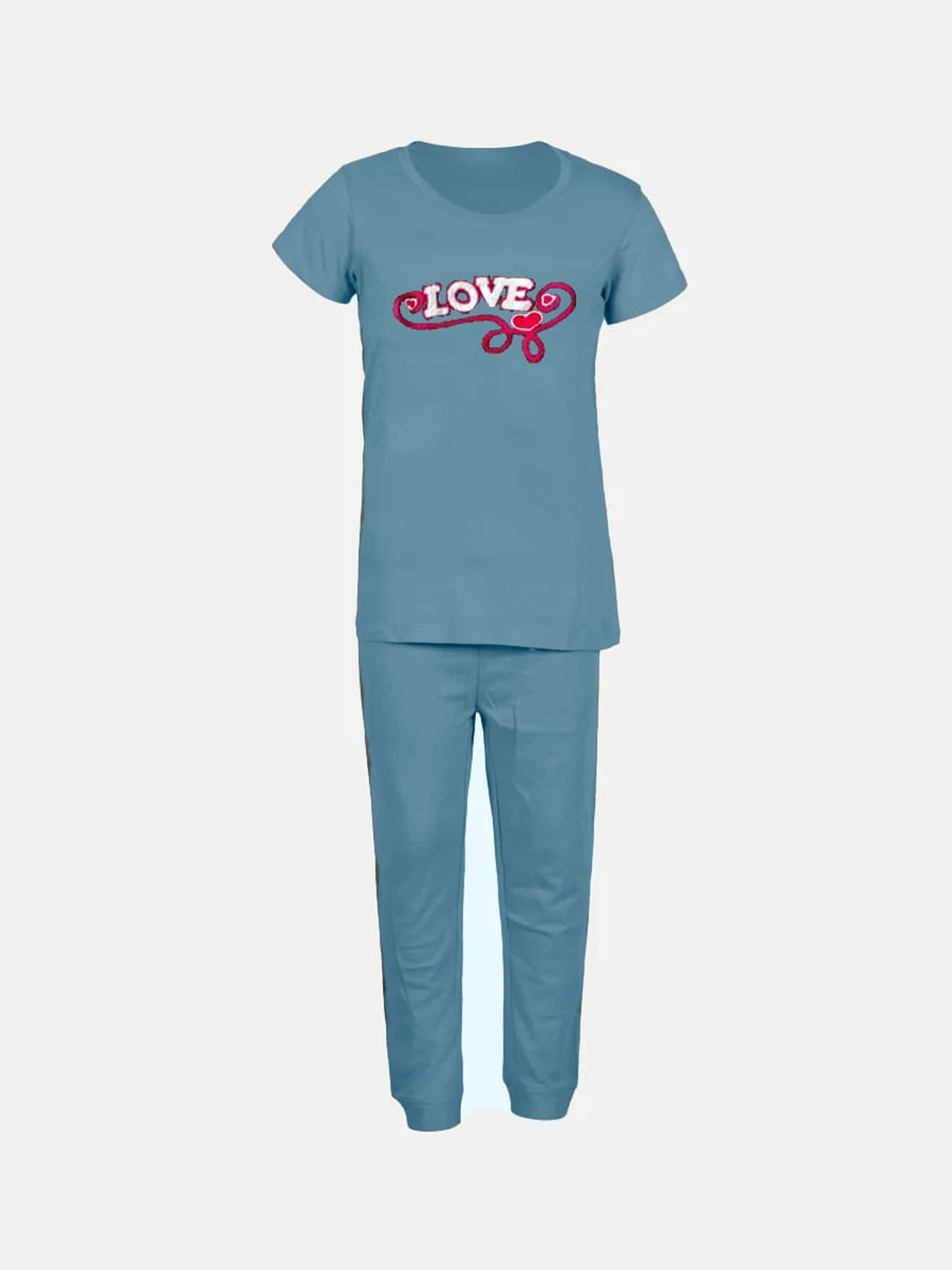 

BAESD Girls Round Neck Pure Cotton Night Suit, Blue