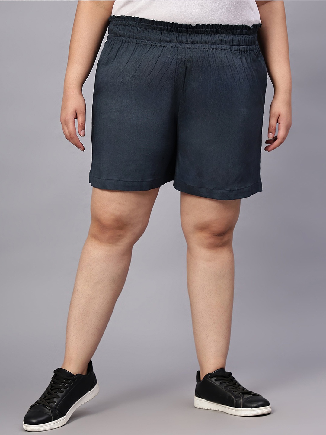 

Indietoga Women Plus Size High-Rise Regular Shorts, Grey