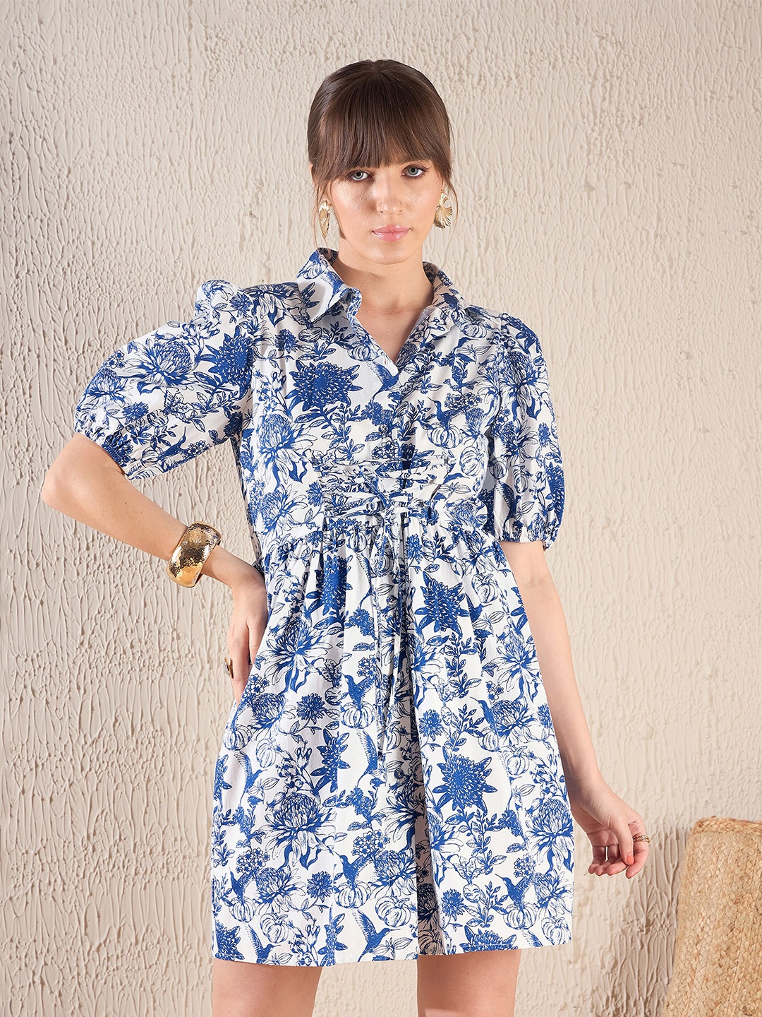 

SASSAFRAS Floral Print Shirt Dress, Navy blue