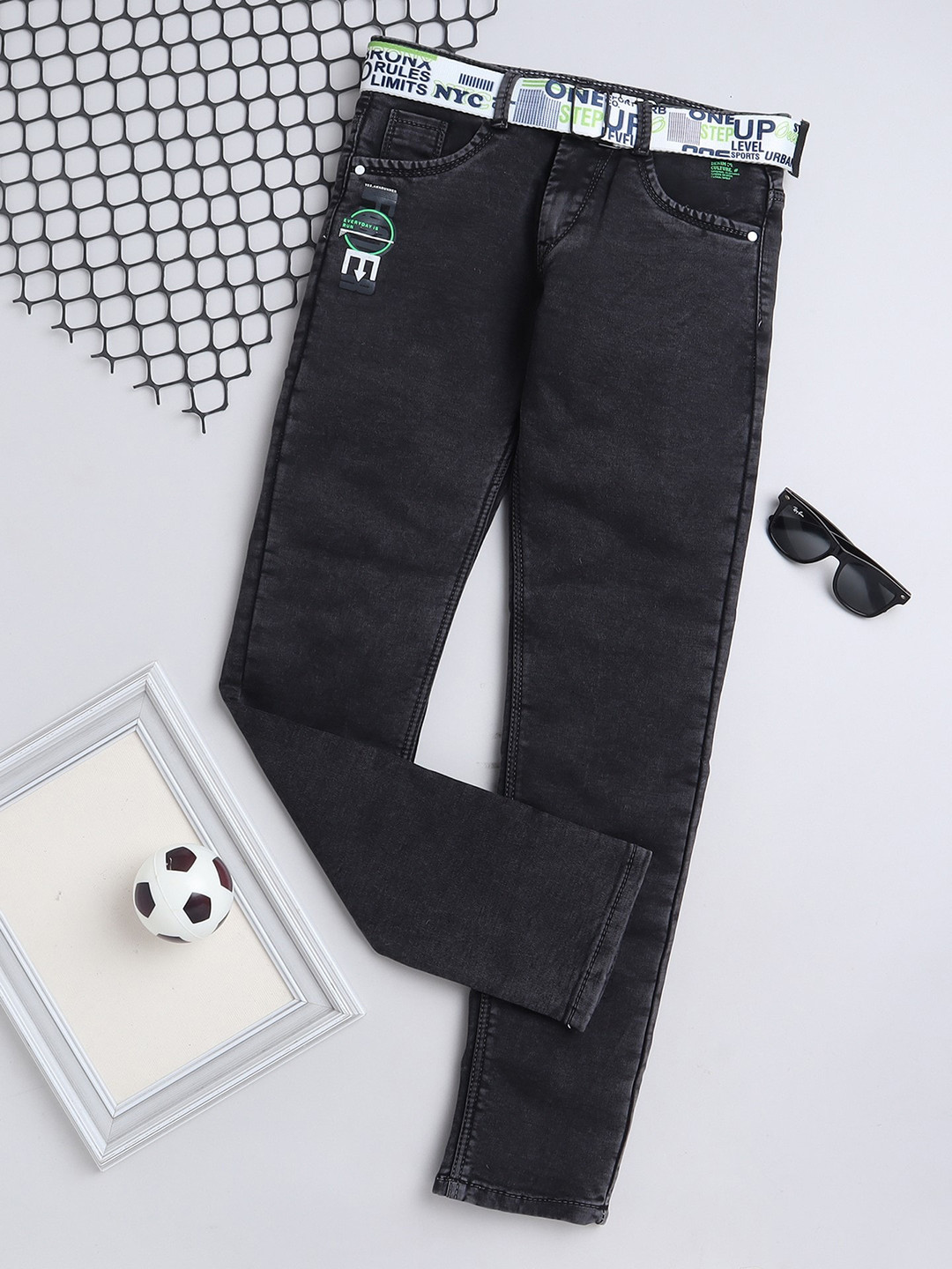 

BAESD Boys Comfort Embroidered Mid Rise Clean Look Cotton Denim Jeans, Black