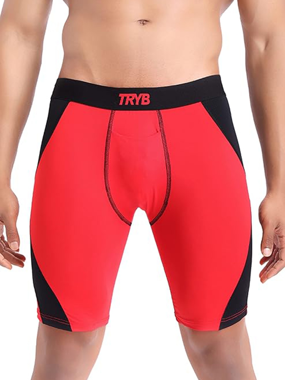 TRYB Men Skinny Fit Dri-FIT Sports Shorts, Red