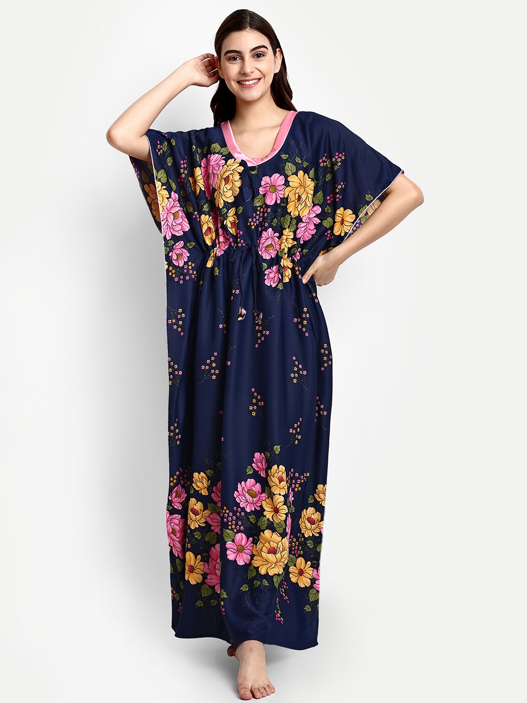 

AVYAY Printed Satin Kaftan Maxi Nightdress, Blue
