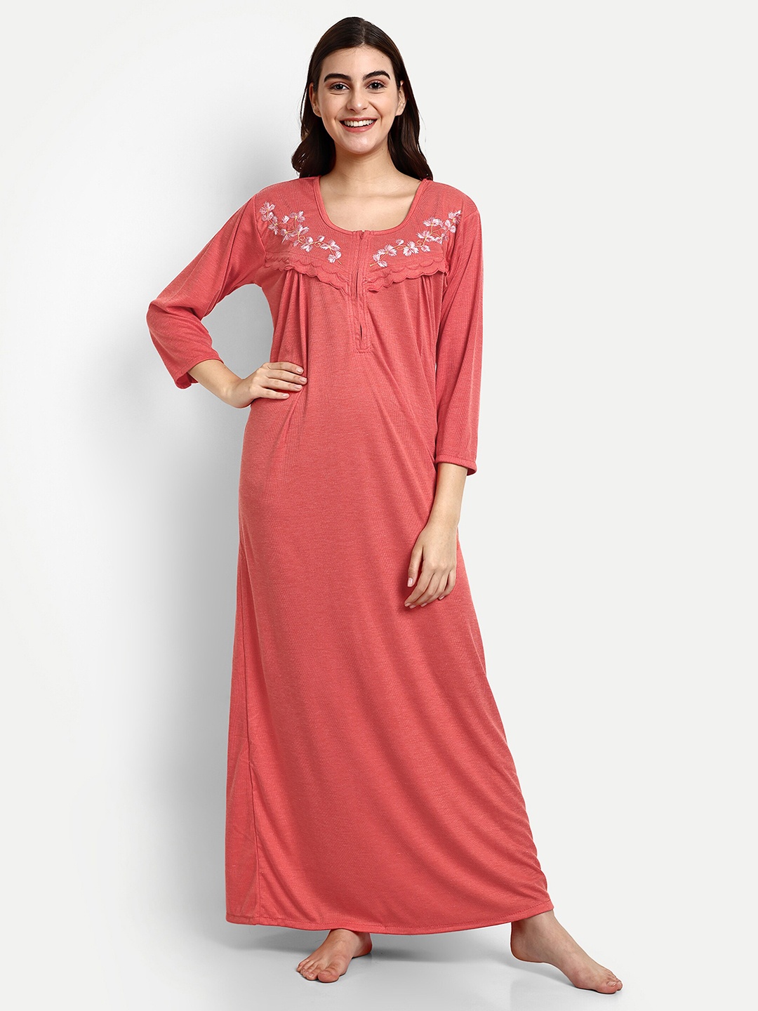 

AVYAY Embroidered Maternity Maxi Nightdress, Red