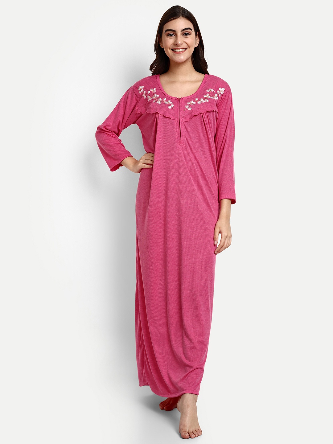 

AVYAY Floral Embroidered Feeding Maxi Nightdress, Pink