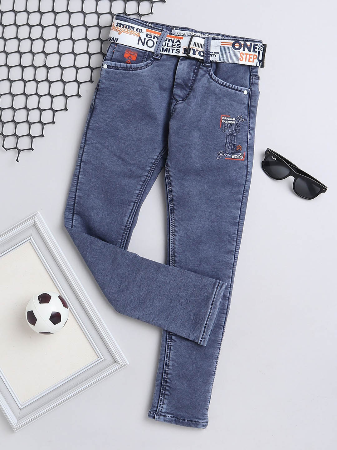 

BAESD Boys Comfort Embroidered Mid Rise Clean Look Cotton Denim Jeans, Grey