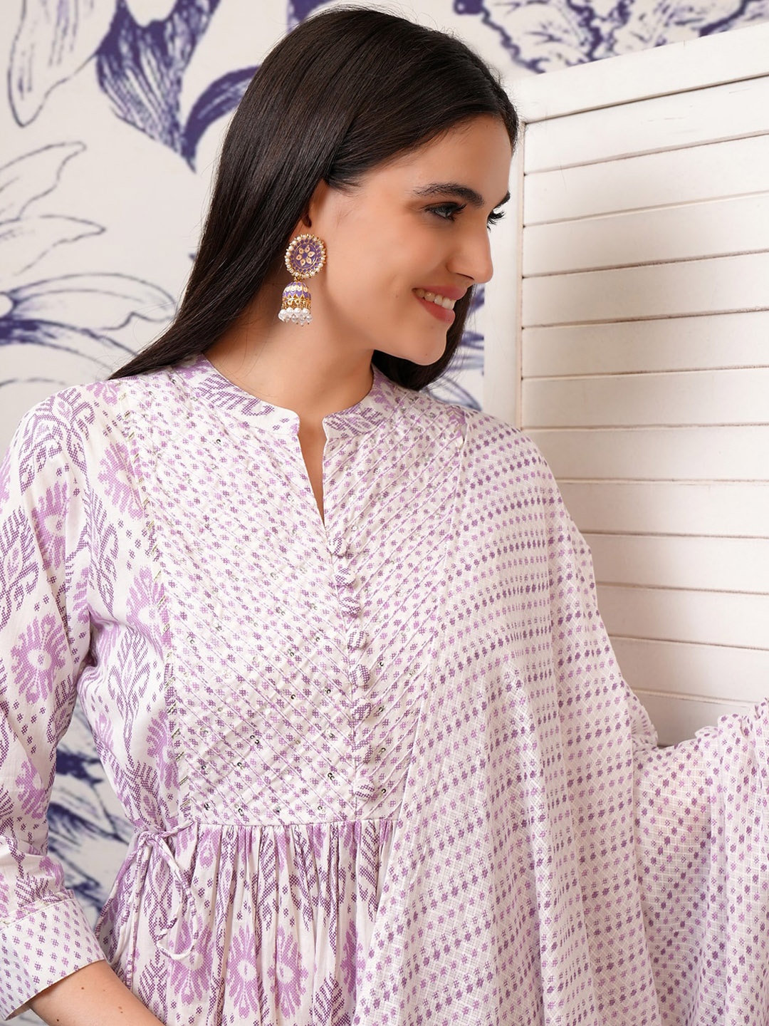 

Vishudh Pink Ethnic Motifs Printed Regular Pure Cotton Kurta with Trouser & Dupatta