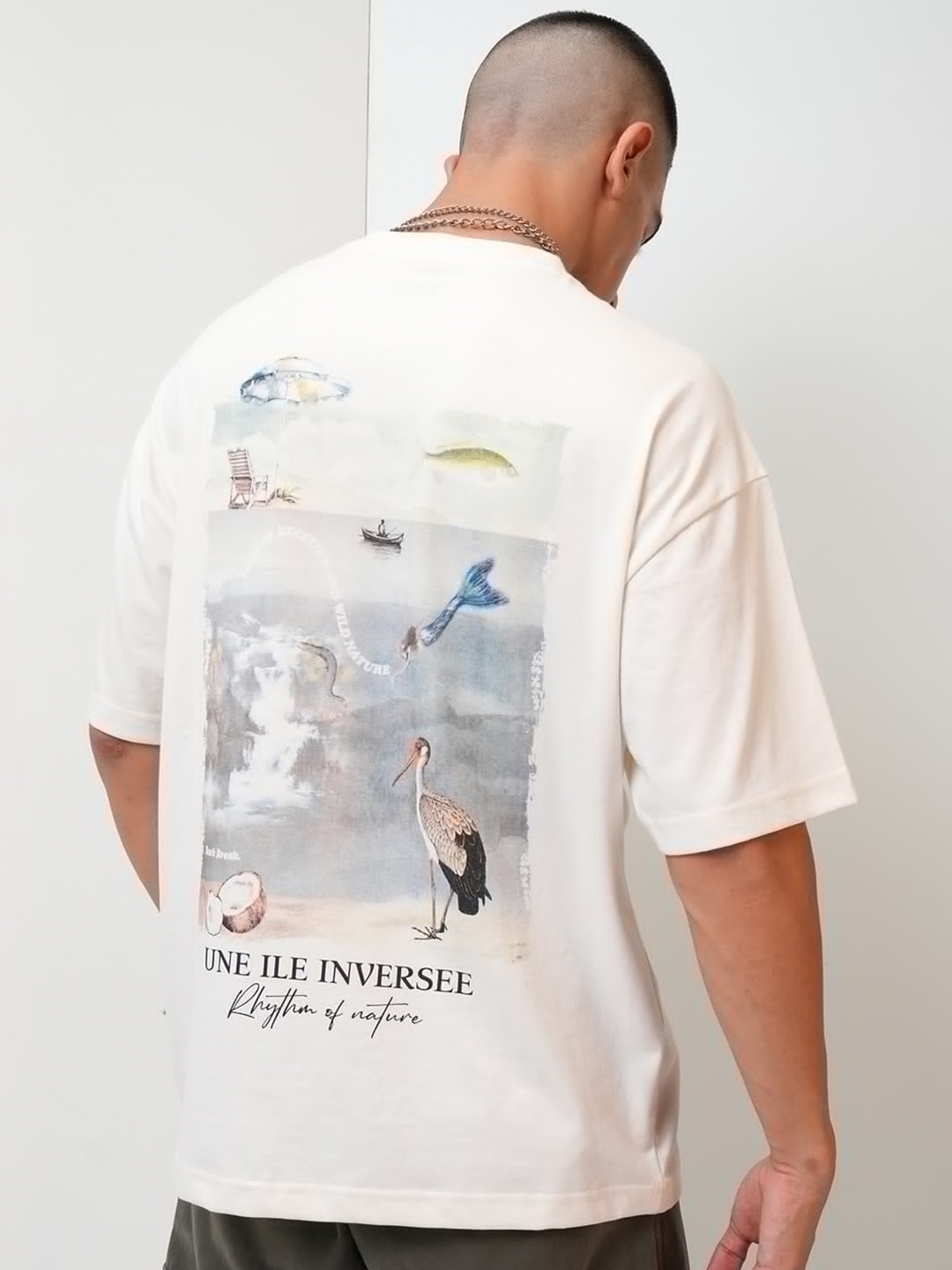 HIGHLANDER Printed Round Neck Oversized T-shirt, Off white