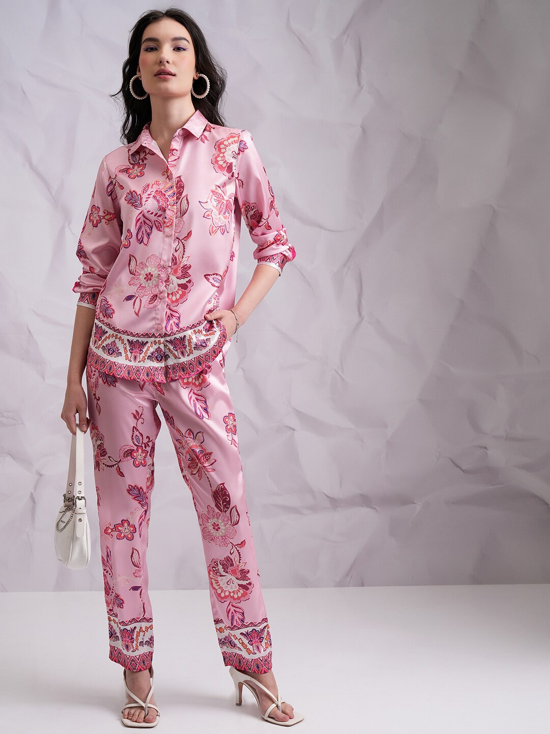 

Tokyo Talkies Printed Shirt And Trouser Co-Ords, Pink