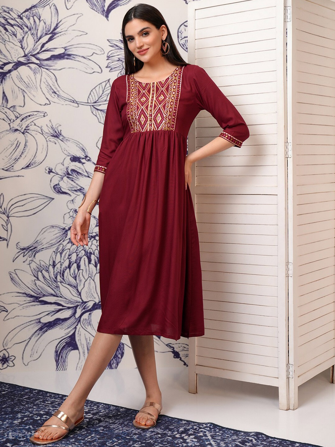 

Vishudh Fit and Flare Midi Dress, Maroon