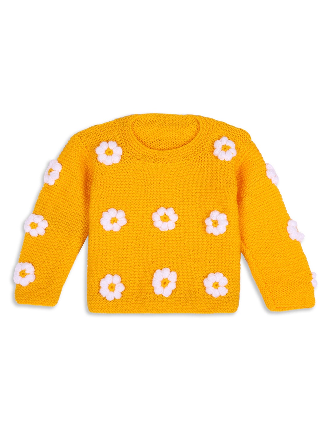 

WINDROP SOLUTIONS Unisex Kids Floral Applique Woollen Pullover, Mustard