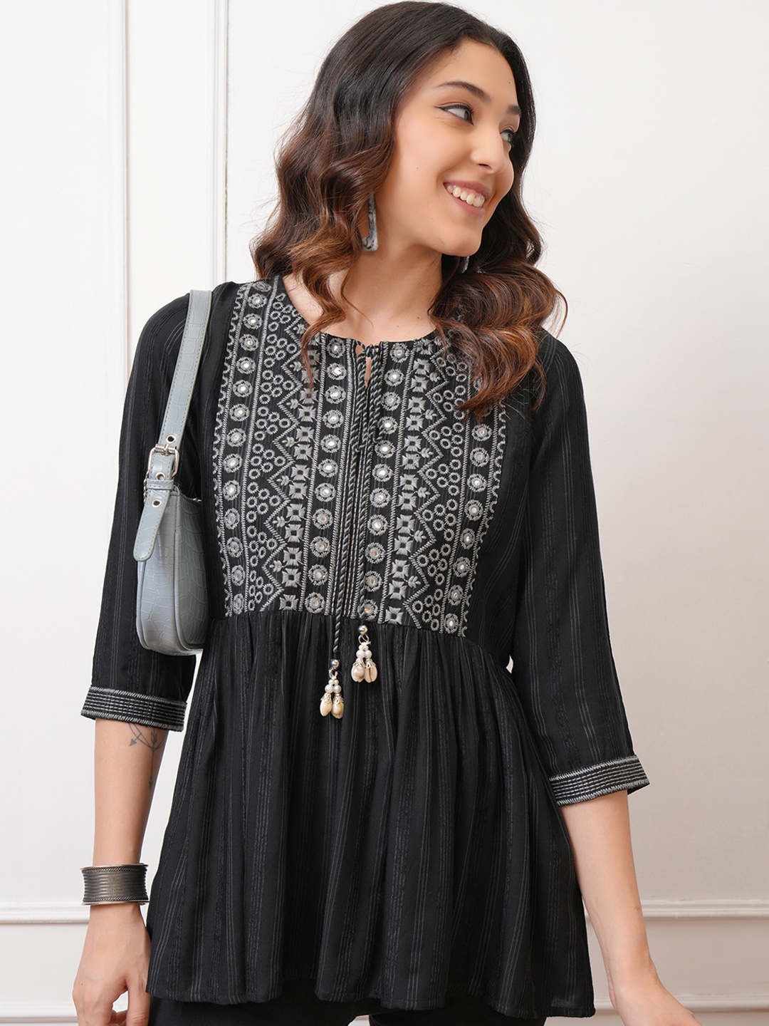 

Vishudh Embroidered Empire Top, Black