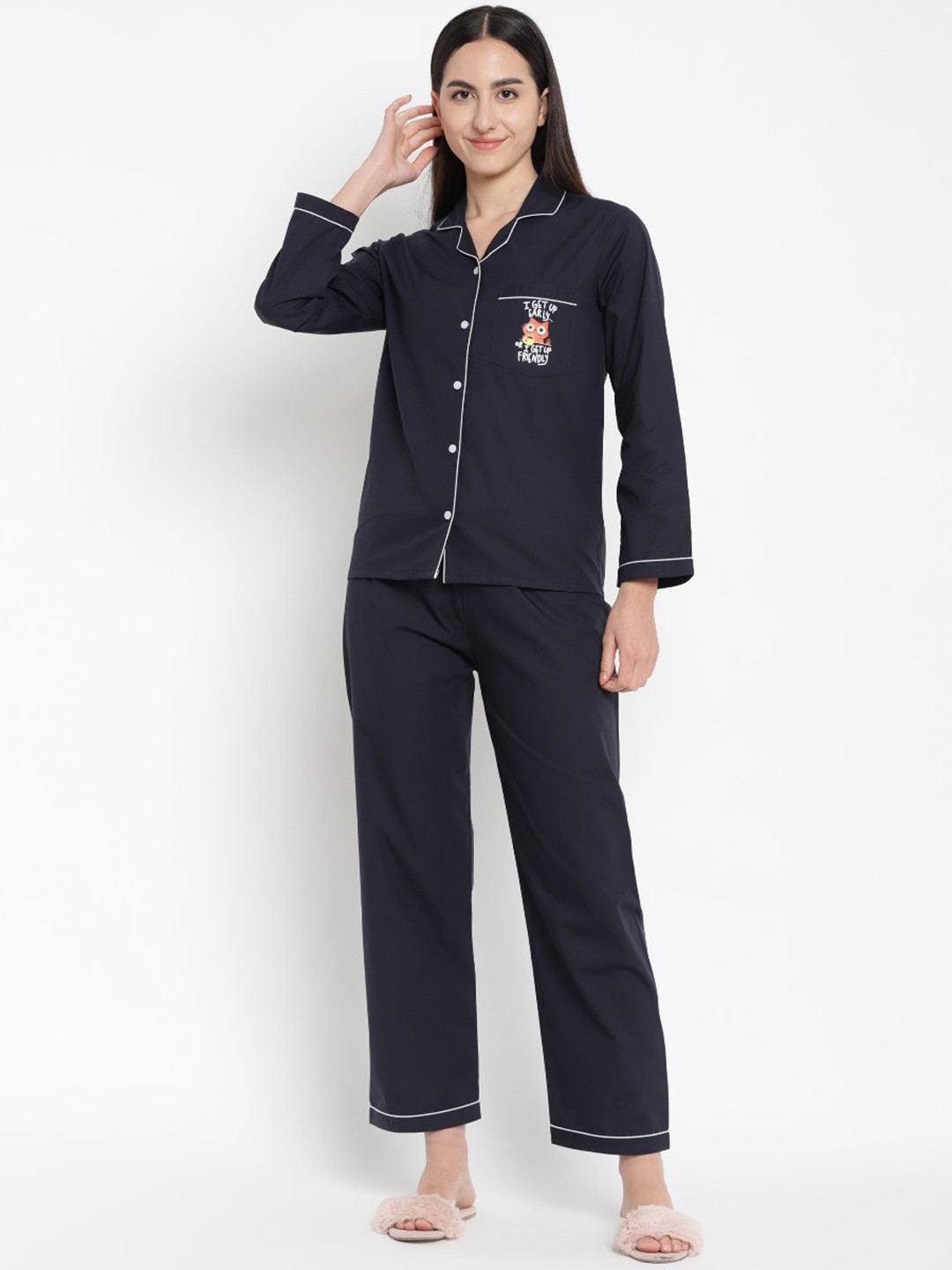 

shopbloom Graphic Printed Pure Cotton Night suit, Navy blue