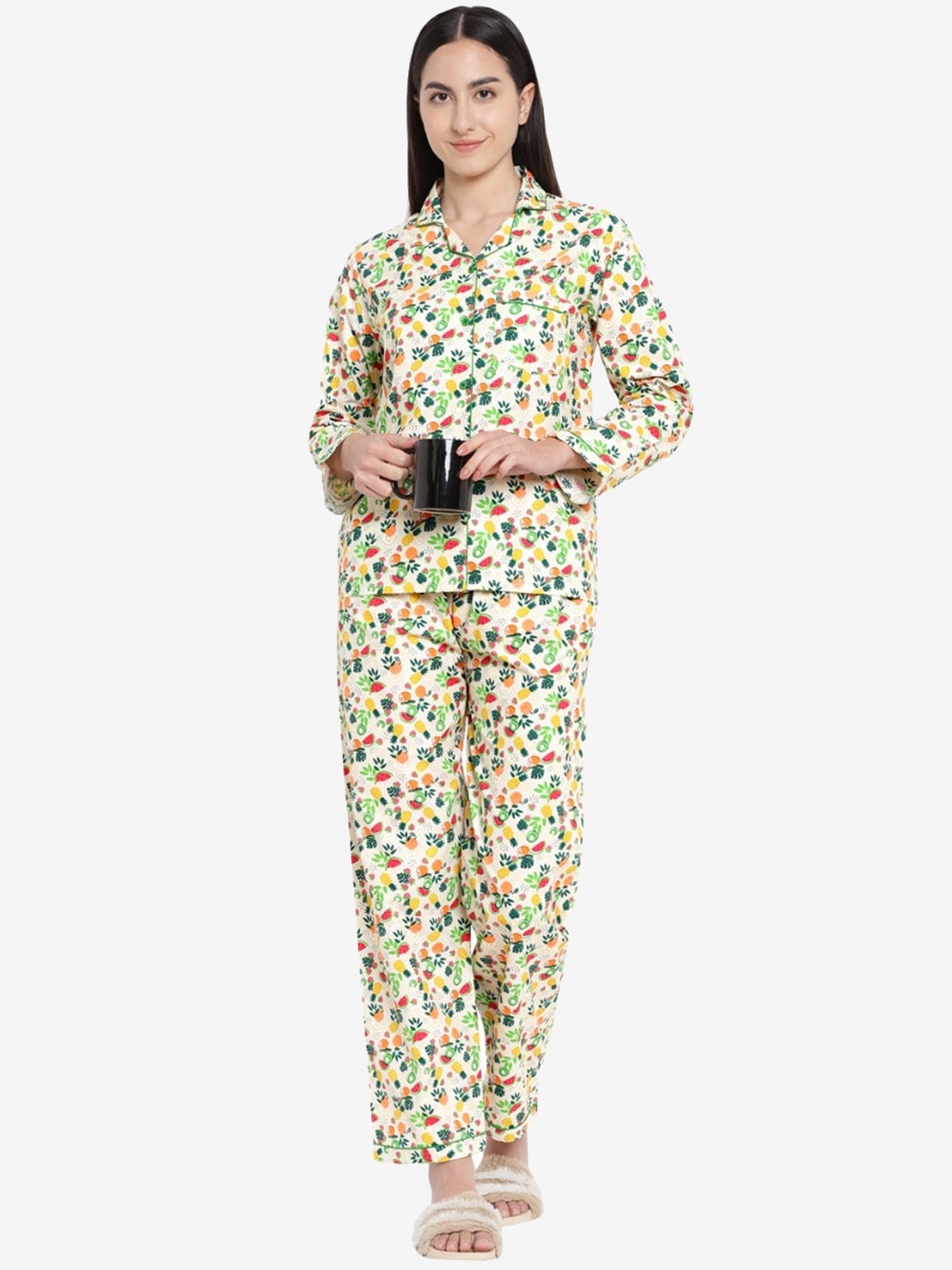 

shopbloom Women Printed Night suit, Beige