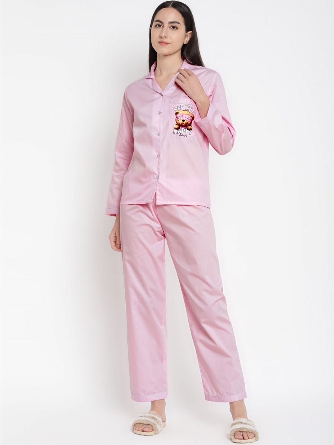 

shopbloom Graphic Printed Pure Cotton Night suit, Pink