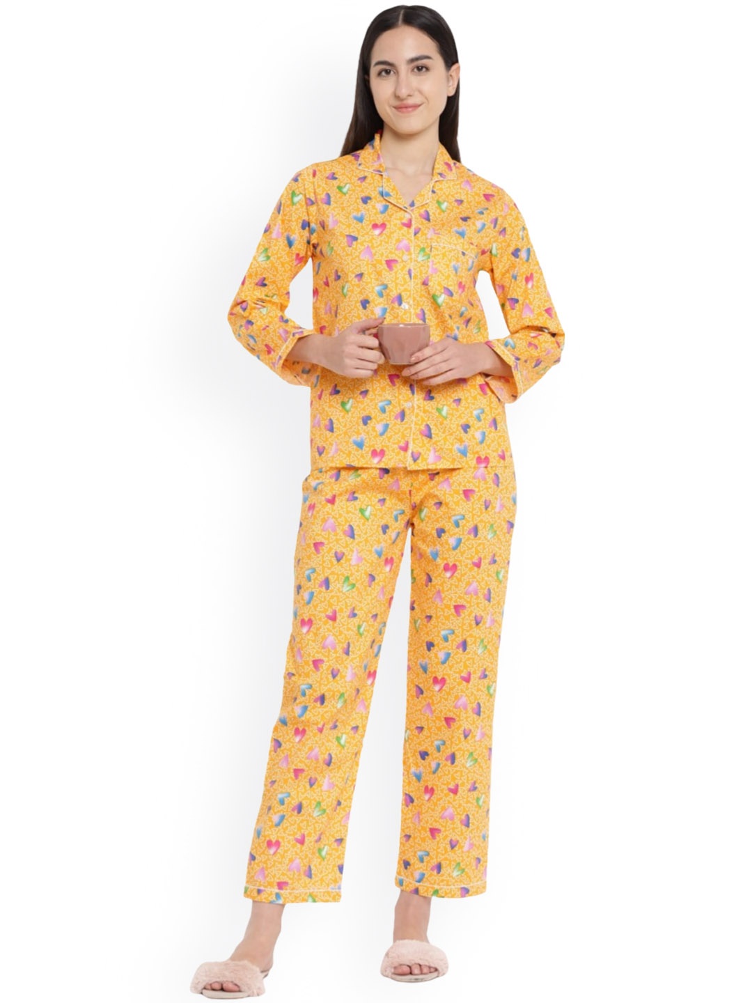 

shopbloom Women Printed Night suit, Yellow