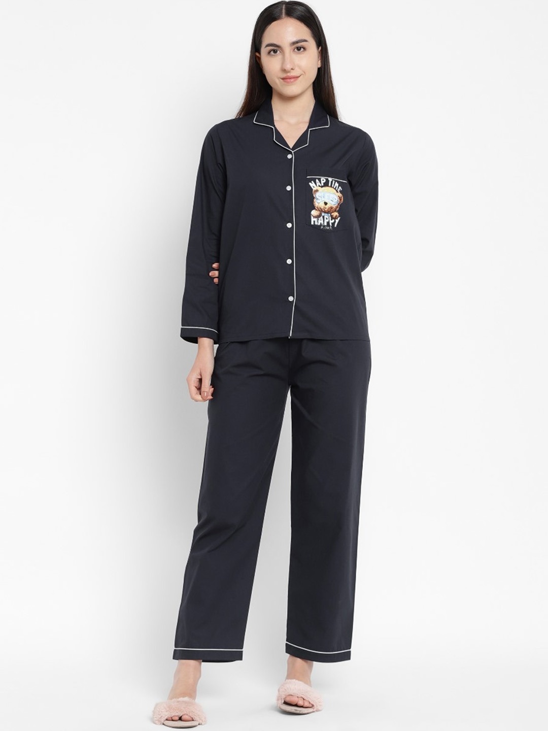 

shopbloom Graphic Printed Pure Cotton Night suit, Navy blue
