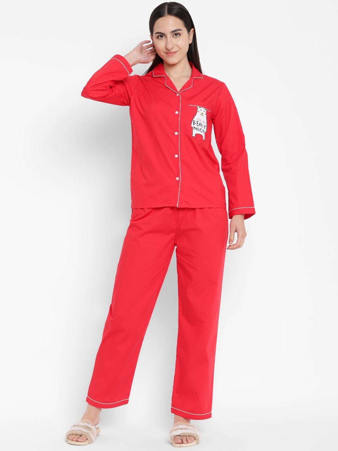 shopbloom Graphic Printed Pure Cotton Night suit, Red