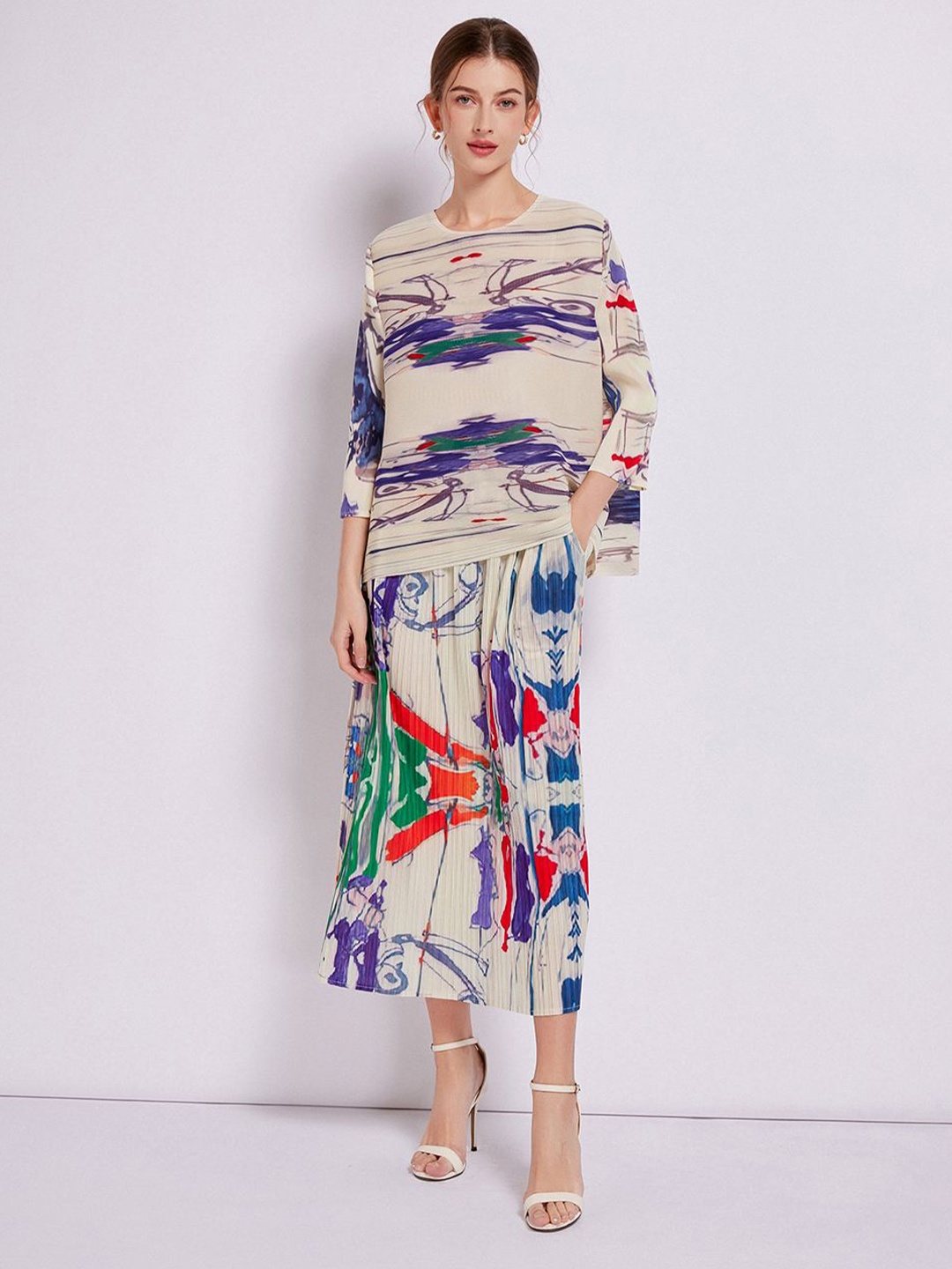 

JC Collection Abstract Printed Top With Skirt Co-Ords Set, Blue
