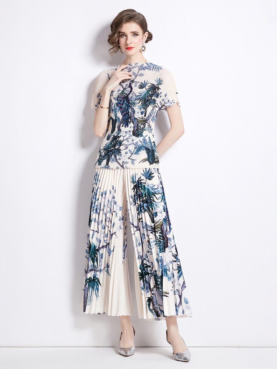 

JC Collection Floral Printed Top & Palazzo Co-Ords Set, White