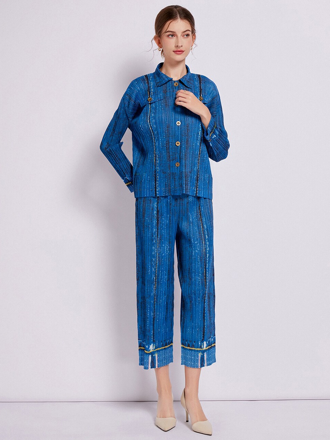 

JC Collection Printed Shirt With Trousers, Blue