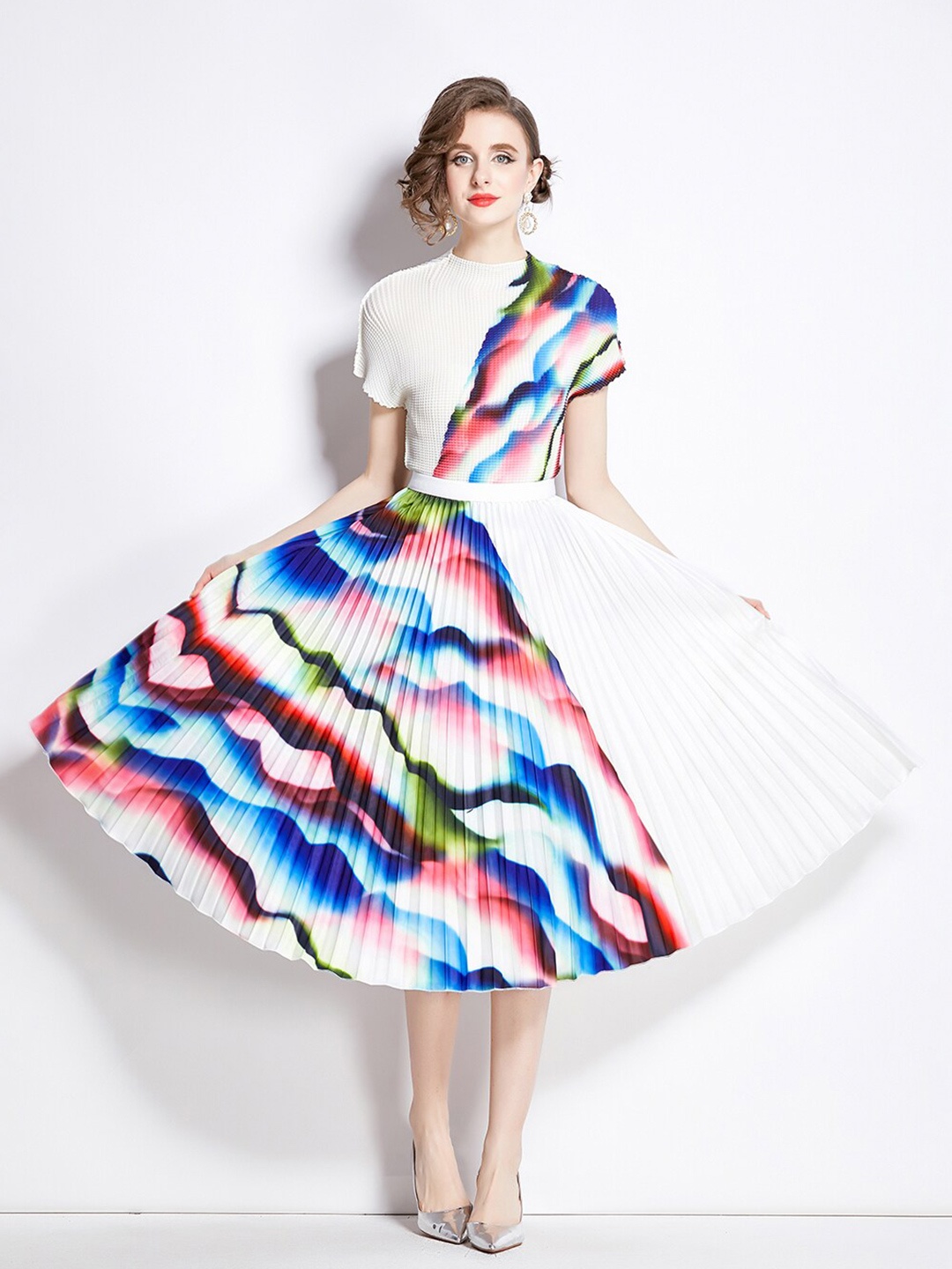

JC Collection Printed Top & Skirt Co-Ords Set, White