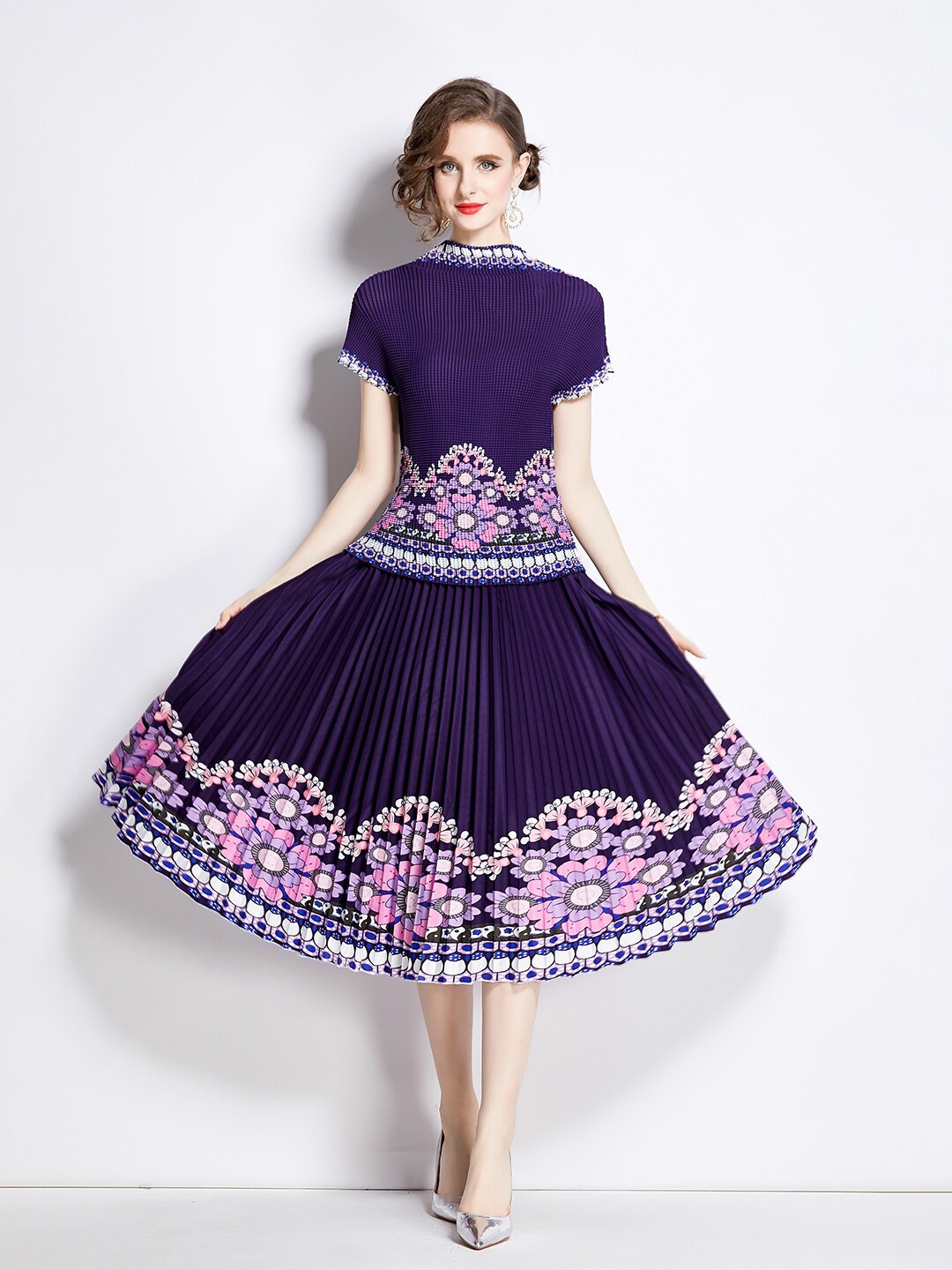 

JC Collection Printed Top With Skirts, Purple