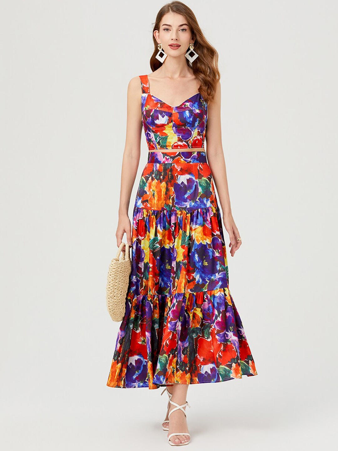 

JC Collection Printed Crop Top & Skirt, Purple