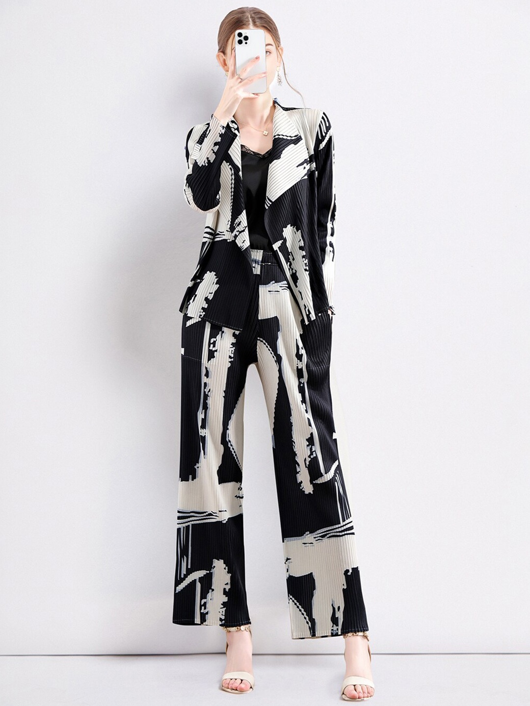 

JC Collection Abstract Printed Shirt With Trousers Co-Ords Set, Black