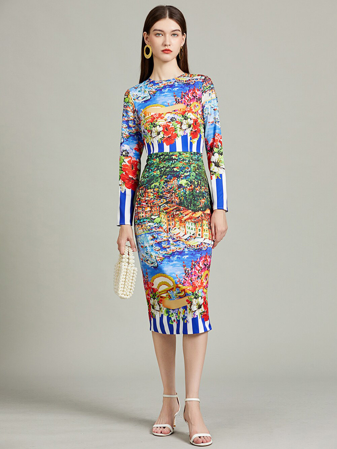 

JC Collection Abstract Printed Sheath Midi Dress, Blue