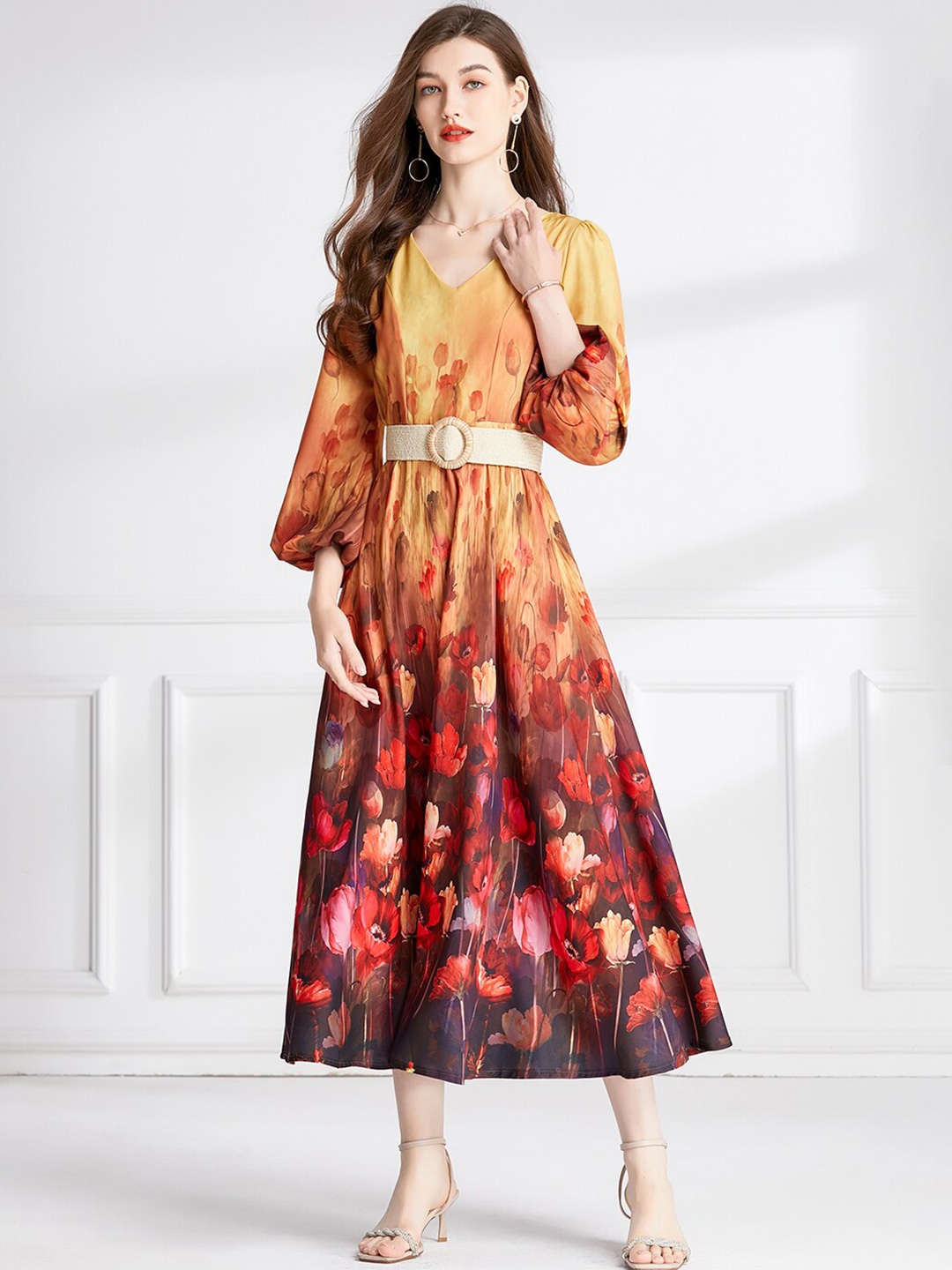 

JC Collection Floral Printed Fit & Flare Maxi Dress, Orange